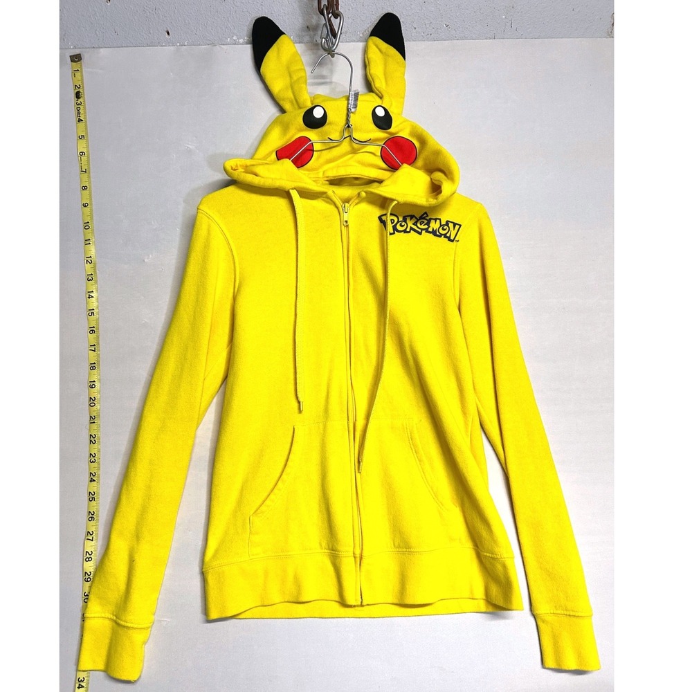 Pokemon Pikachu Full Zip Hoodie Ears Tail Cosplay Yellow Small